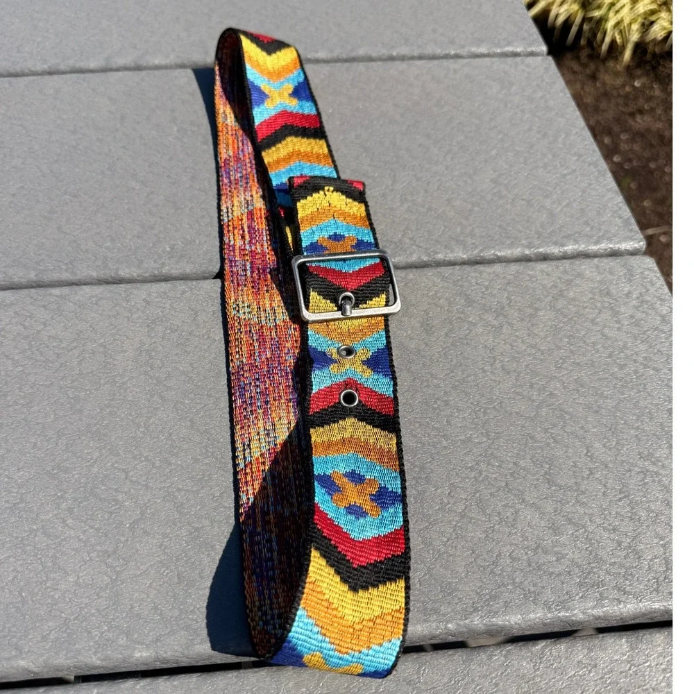 Eclectic Y2K Woven Belt Multicolor Geometric Tribal Boho Hippie Aztec Retro 90s